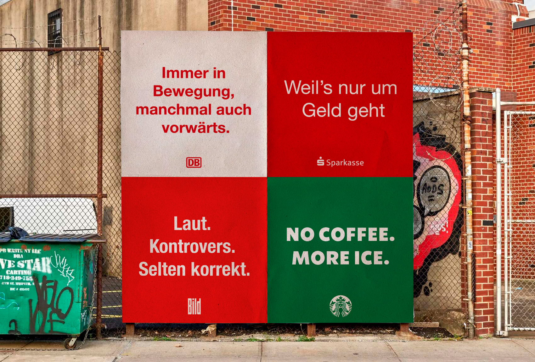 Four posters with fictitious and way too honest claims for different brands